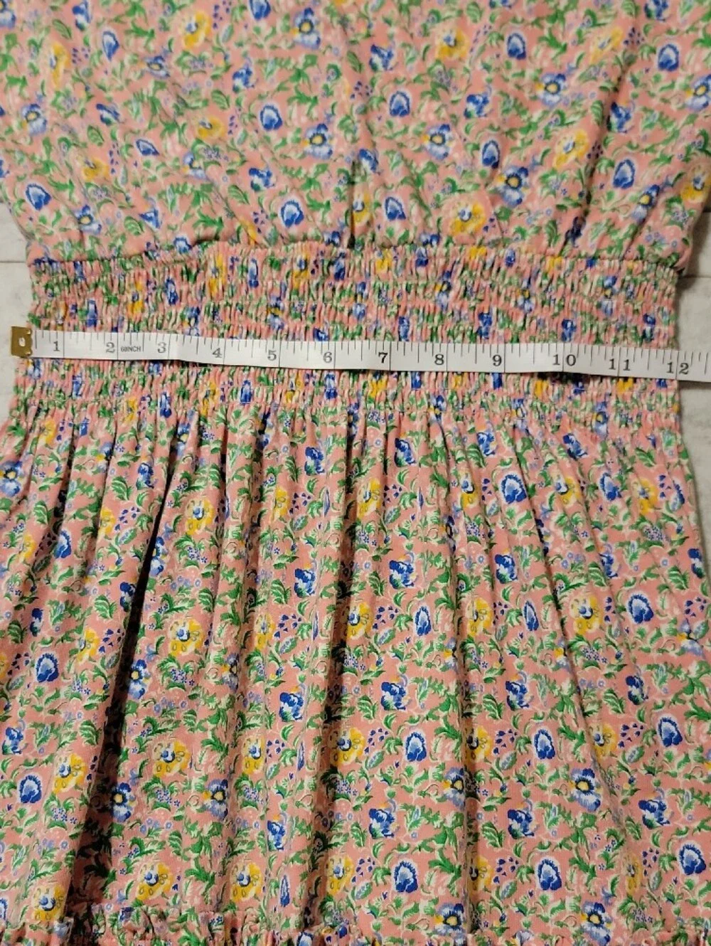 NWT Polo by Ralph Lauren Pink Floral V‑Neck Smocked Waist Dress Large (12-14)